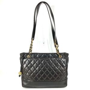 CHANEL Shoulder Bag Quilted Matelasse Leather Black
